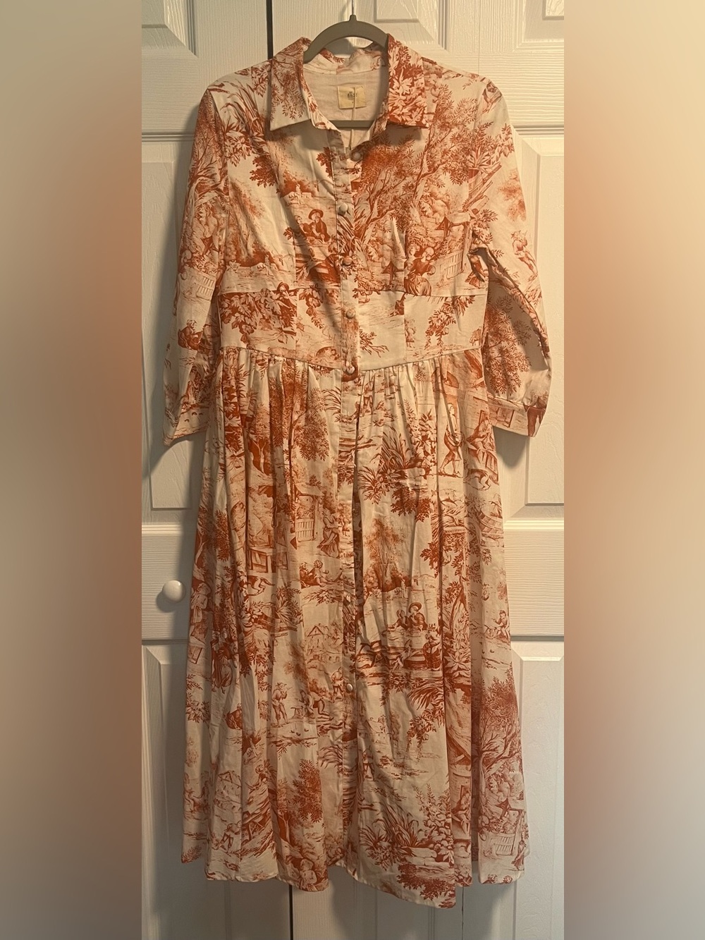 Linen Vibes (Chillinen) Maxi Dress With Red Toile de Jouy Print